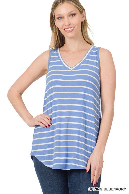 STRIPE SLEEVELESS V-NECK TOP