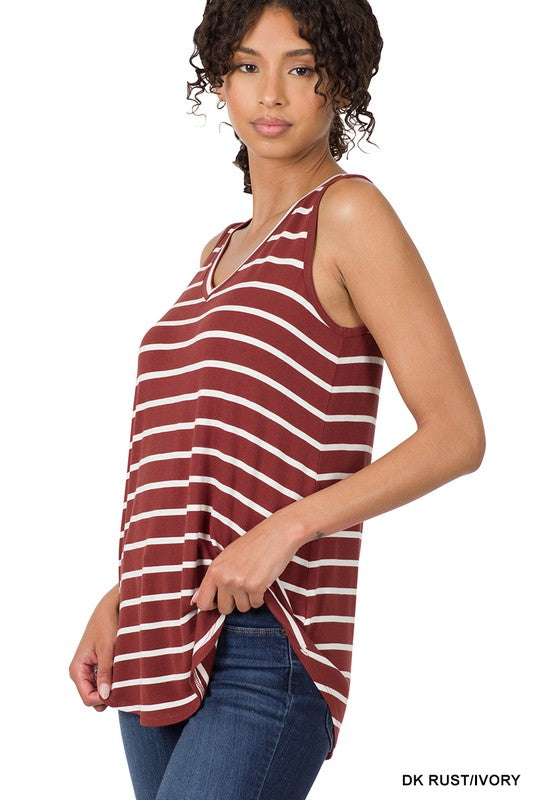 STRIPE SLEEVELESS V-NECK TOP