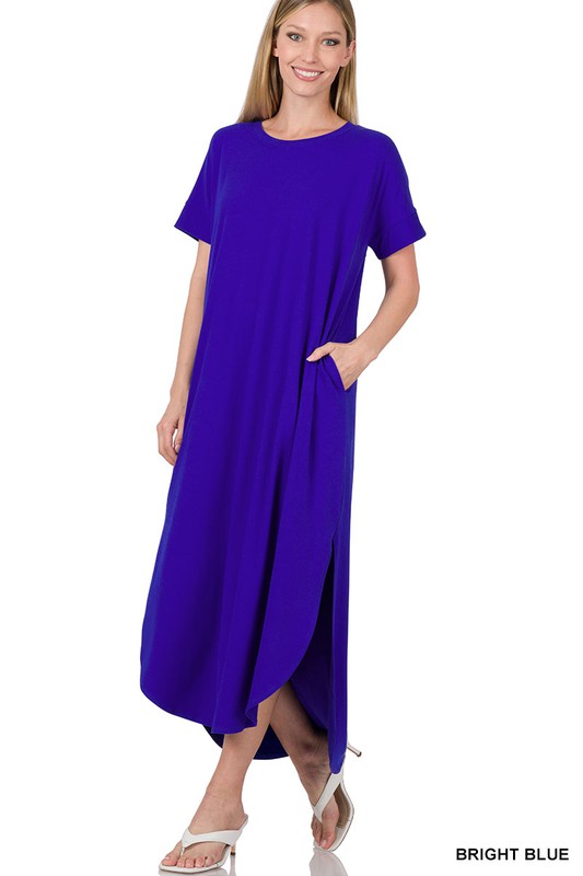 BRUSHED DTY SHORT SLEEVE MAXI DRESS