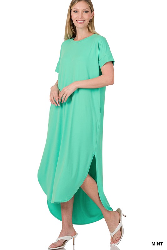 BRUSHED DTY SHORT SLEEVE MAXI DRESS