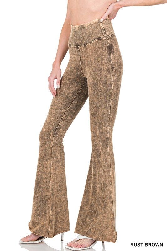 ACID WASH HIGH WAIST RAW EDGE HEM PANTS