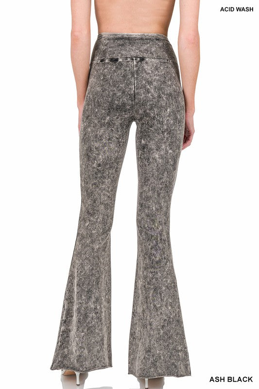 ACID WASH HIGH WAIST RAW EDGE HEM PANTS