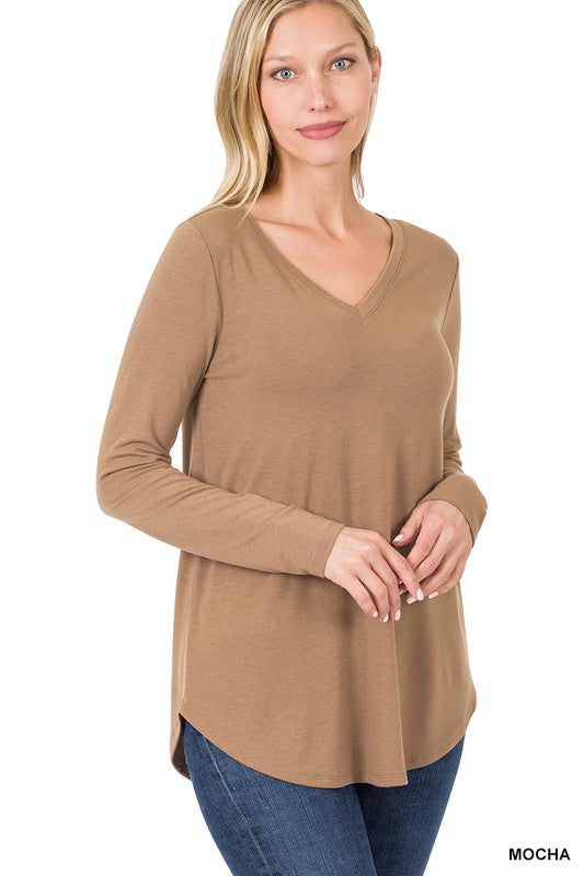 LONG SLEEVE V-NECK ROUND HEM TOP (ZE 2105)