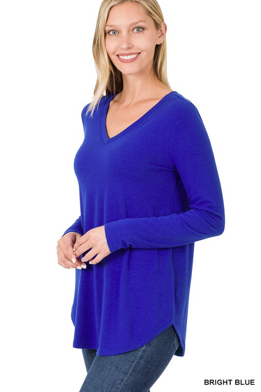 LONG SLEEVE V-NECK ROUND HEM TOP (ZE 2105)