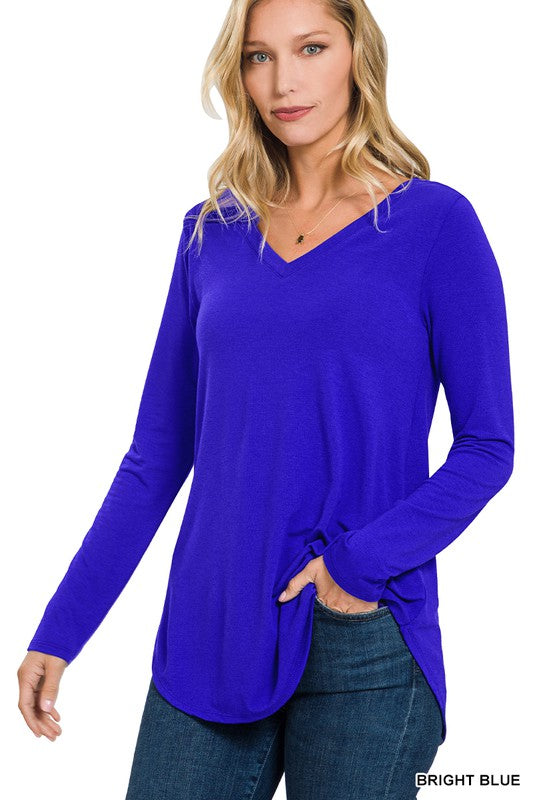 LONG SLEEVE V-NECK ROUND HEM TOP (ZE 2105)