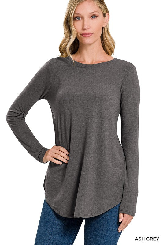 LONG SLEEVE ROUND NECK ROUND HEM TOP