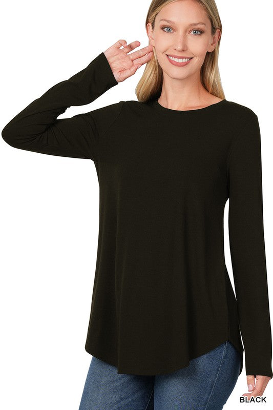 LONG SLEEVE ROUND NECK ROUND HEM TOP