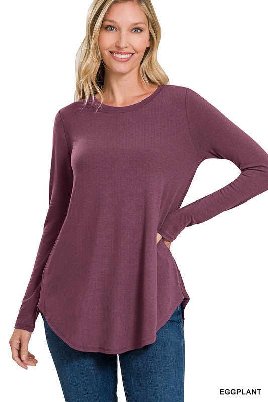 LONG SLEEVE ROUND NECK ROUND HEM TOP