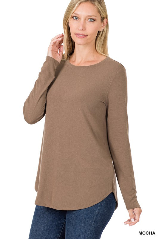 LONG SLEEVE ROUND NECK ROUND HEM TOP