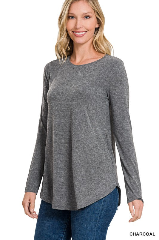 LONG SLEEVE ROUND NECK ROUND HEM TOP