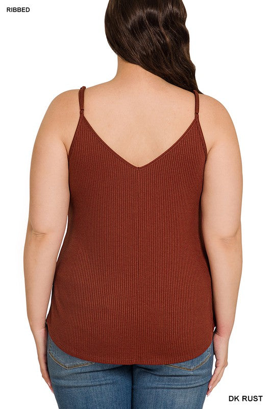 PLUS RIBBED HALF SNAP BUTTON CLOSURE CAMI TOP