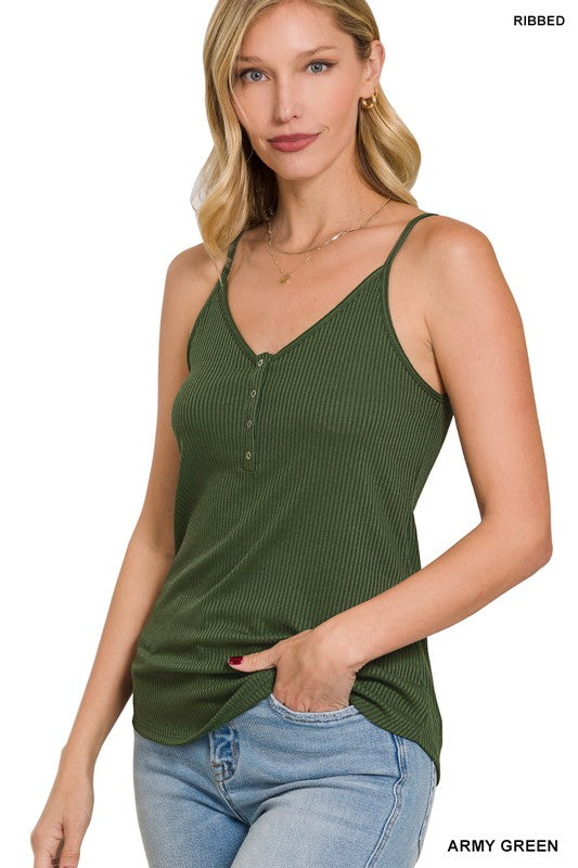 RIBBED HALF SNAP BUTTON CLOSURE CAMI TOP