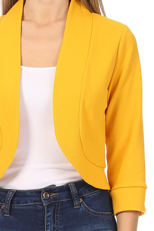 Solid, waist length, collarless blazer cardigan