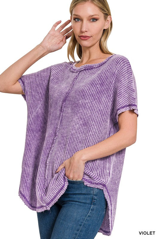 WASHED BABY WAFFLE SHORT SLEEVE TOP