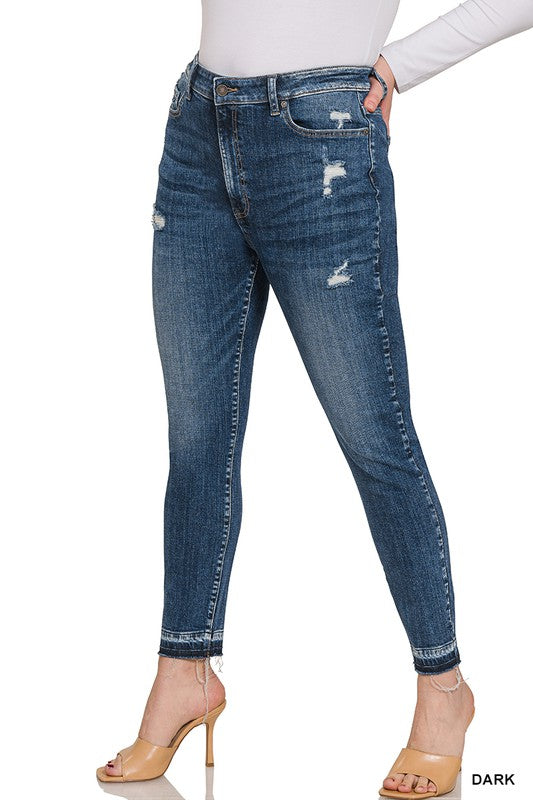 PLUS HIGH RISE CROPPED SKINNY DENIM PANTS