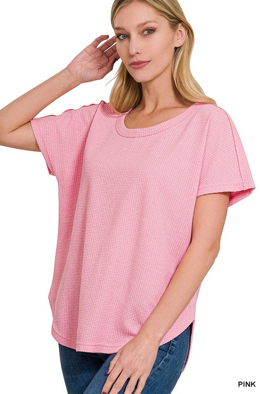 MELANGE BABY WAFFLE SHORT SLEEVE TOP