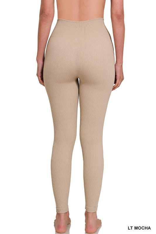 RIBBED SEAMLESS HIGH WAISTED FULL LENGTH LEGGINGS