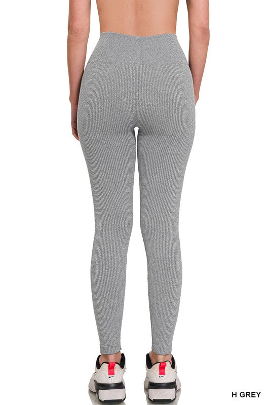 RIBBED SEAMLESS HIGH WAISTED FULL LENGTH LEGGINGS