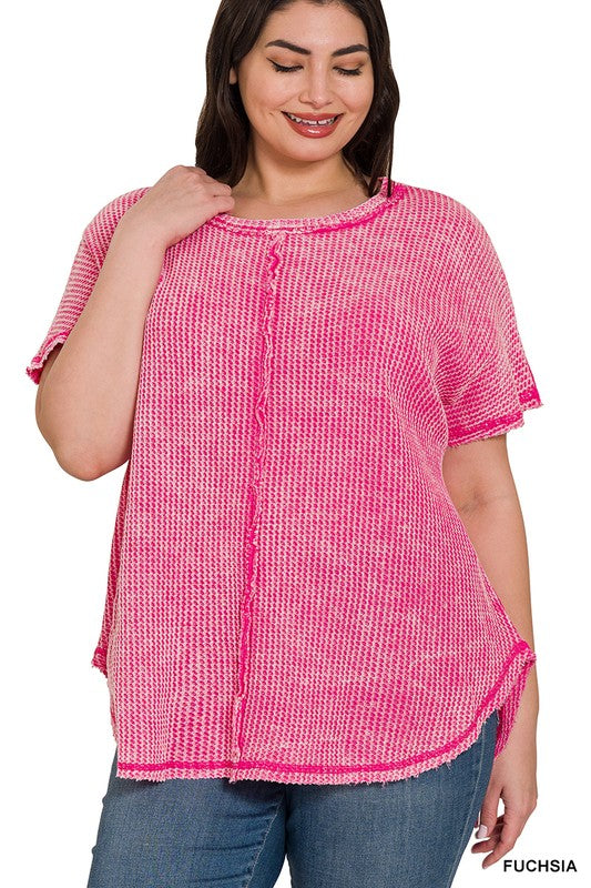 PLUS WASHED BABY WAFFLE SHORT SLEEVE TOP