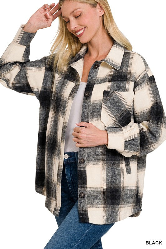 OVERSIZED YARN DYED PLAID LONGLINE SHACKET