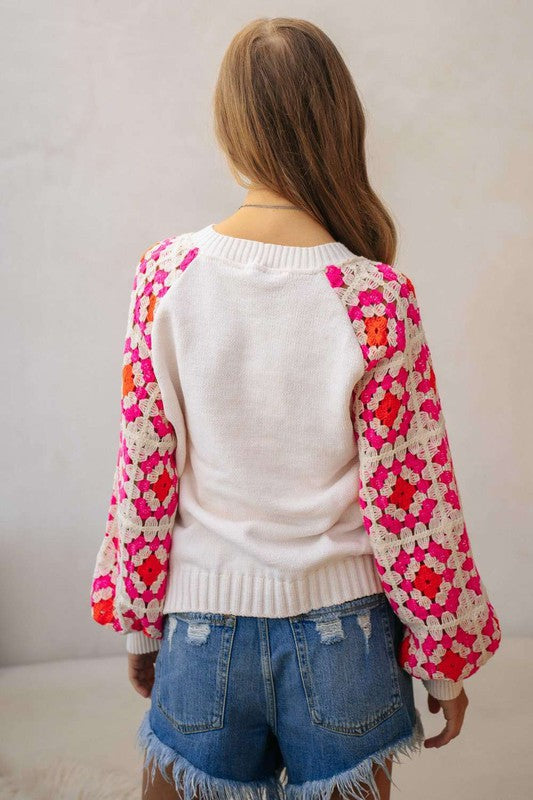 KNIT CROCHET DETAILED LONG SLEEVE SWEATER