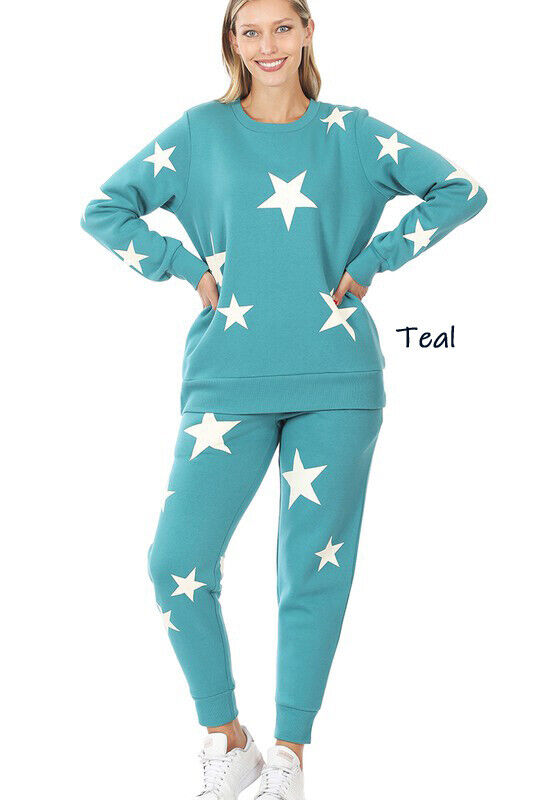 (Zenana) Star Pattern Sweatshirt & Sweatpants Set / Plain Sweatshirt