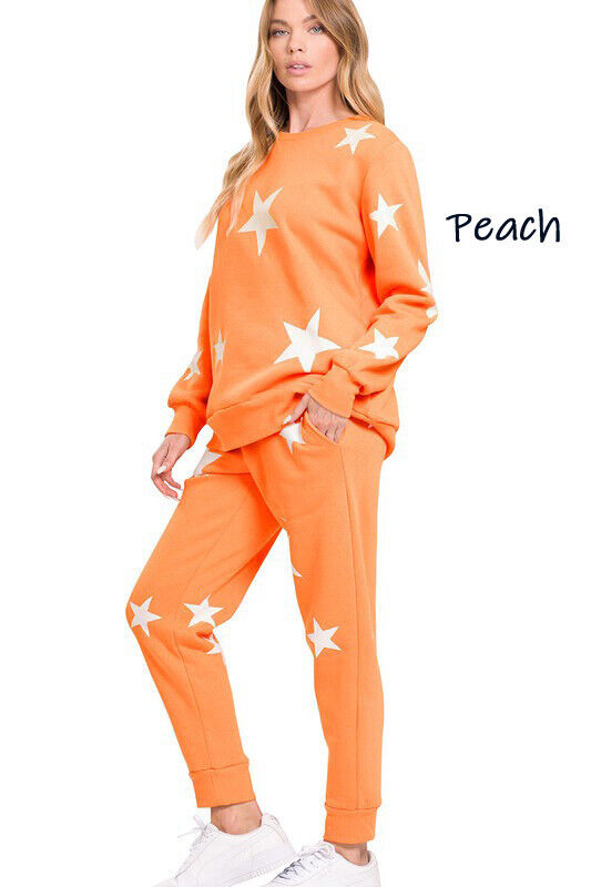 (Zenana) Star Pattern Sweatshirt & Sweatpants Set / Plain Sweatshirt