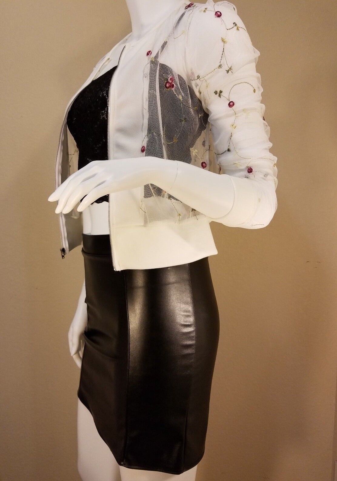 Fashion See-Through Flower Floral Zip Baseball Coat Jacket Blazer