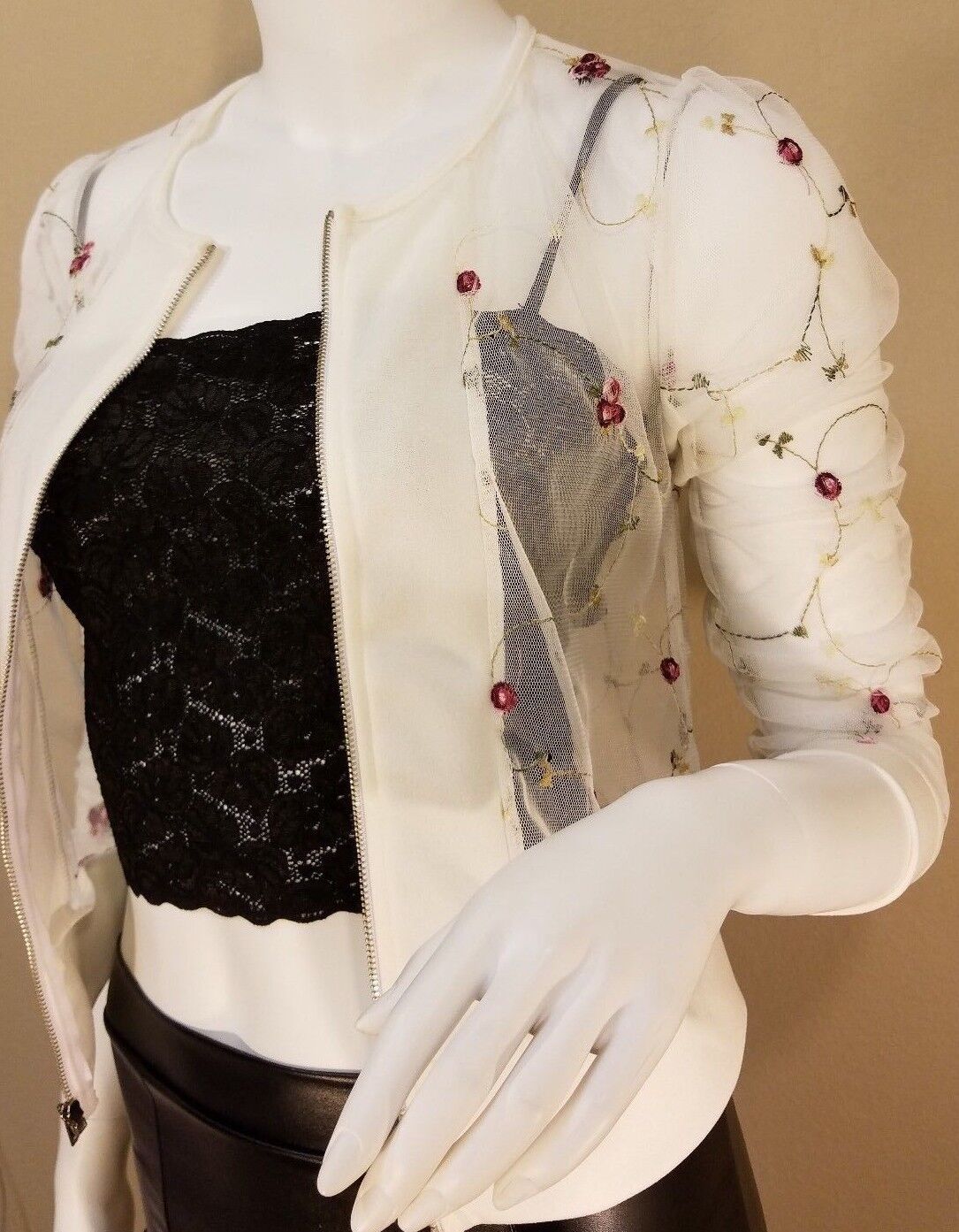 Fashion See-Through Flower Floral Zip Baseball Coat Jacket Blazer