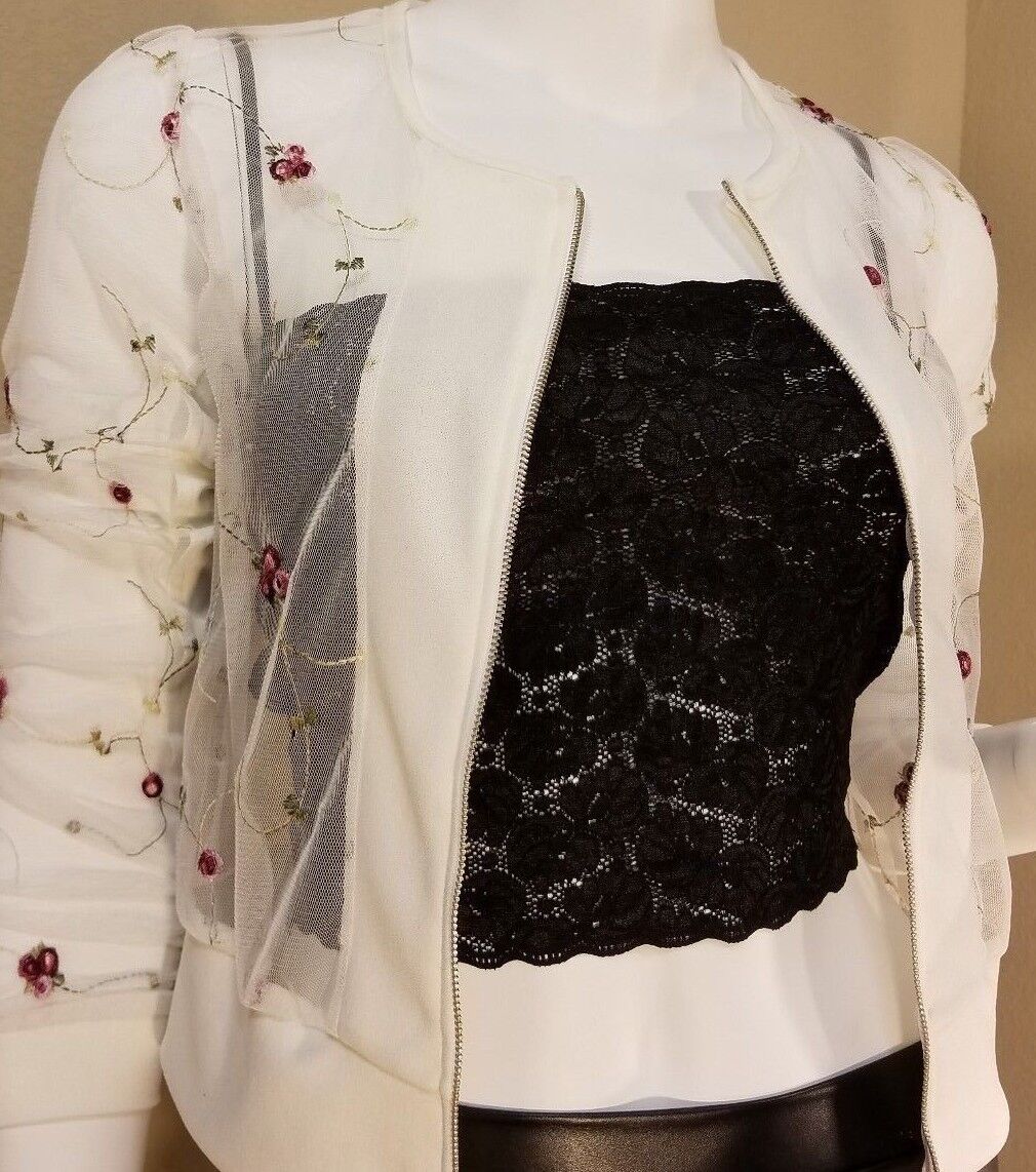 Fashion See-Through Flower Floral Zip Baseball Coat Jacket Blazer