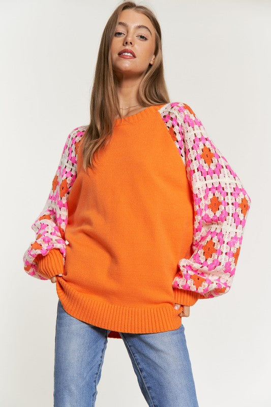 KNIT CROCHET DETAILED LONG SLEEVE SWEATER