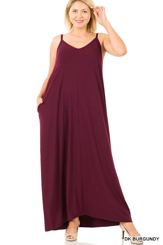 PLUS V-NECK CAMI MAXI DRESS WITH SIDE POCKETS