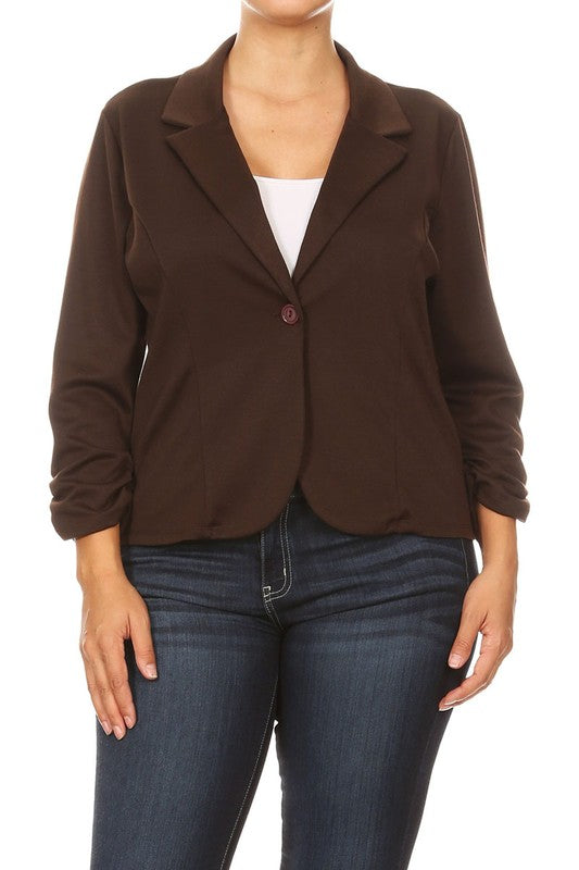 Plus size Solid, waist length blazer